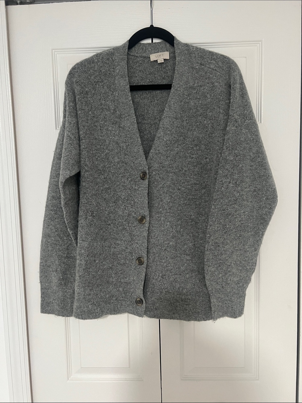 LOFT Gray Button-Front V-Neck Cozy Cardigan